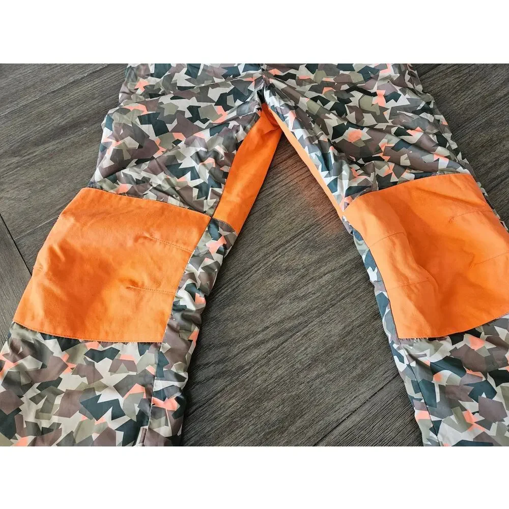 Kid's Lands End Iron Knee Insulated Winter Snow Bibs Camo Orange Hunting L 10-12